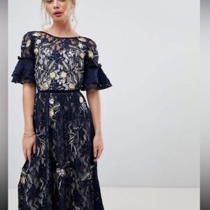 *Frock and Frill Embroidered Sequins Lace Maxi Boho Dress 8